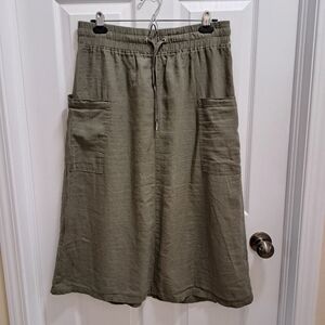 Denver Hayes Midi Skirt Green Womens Size Medium Linen Blend Cargo Boho Neutral